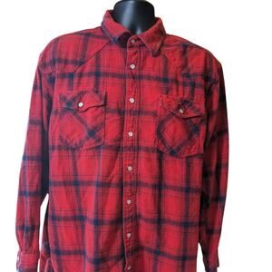 Roper Shirt Men XL Red Plaid Flannel Long Sleeve Western Snap Cowboy Rodeo Ranch